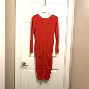 Asos red bodycon sexy midi dress LS open back